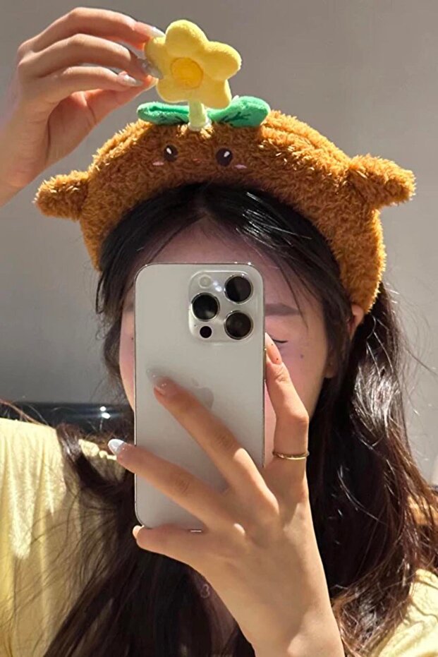 Brown Plush Crown with Rotating Flower Detail