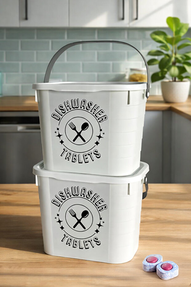 مجموعة من حاويتين للتخزين ذات أغطية ذاتية اللصق متعددة الأغراض للمنظفات سعة 7.3 لتر