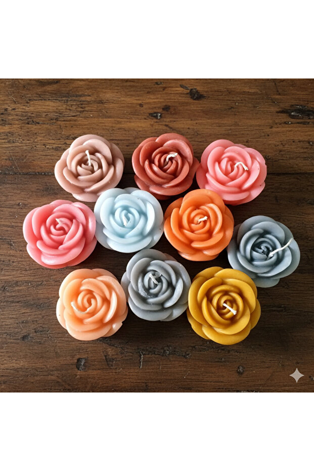 10 adet karışık büyük gül mum