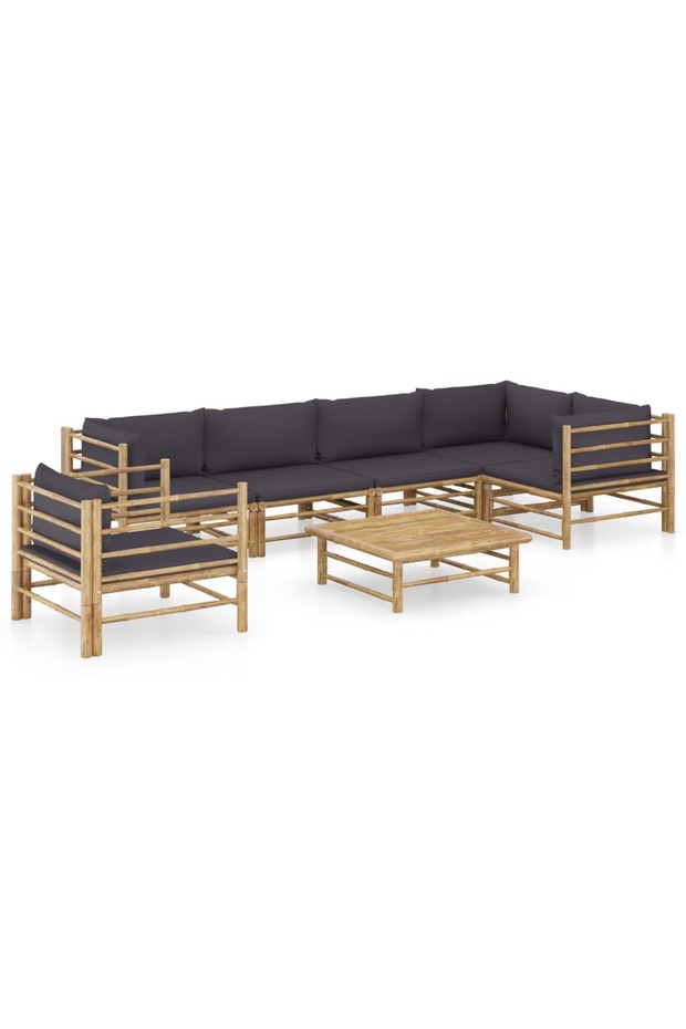 7 Piece Garden Lounge Set with Dark Grey Cushions Bamboo