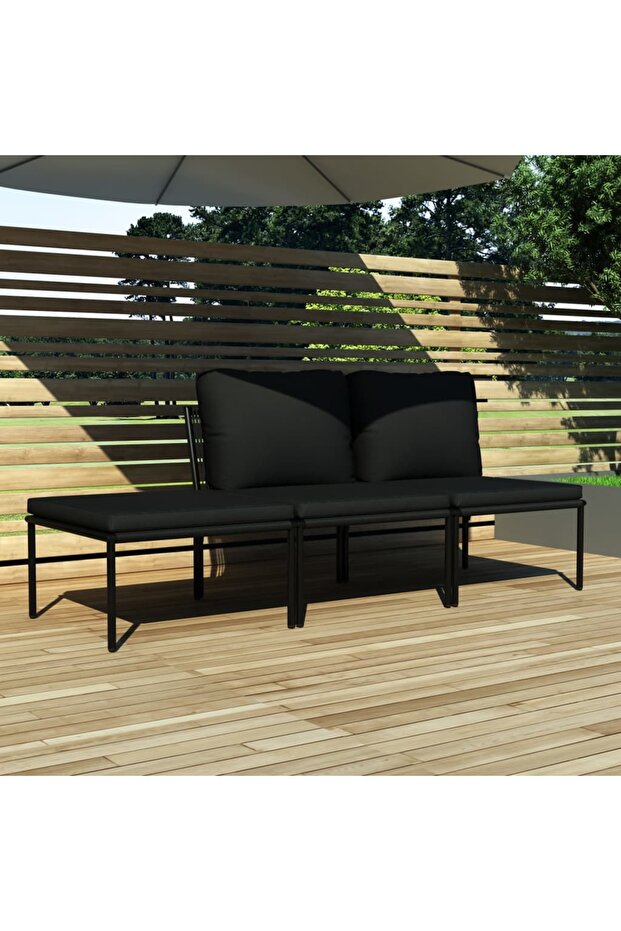 3 Piece Garden Lounge Set with Cushions Black PVC