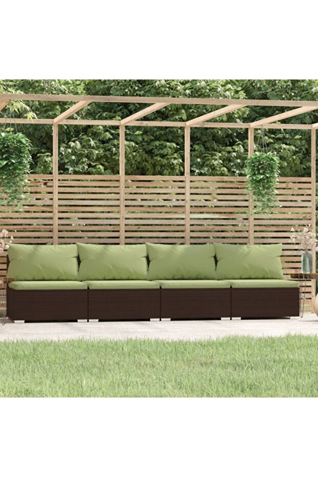 4-Seater Sofa with Cushions Brown Poly Rattan