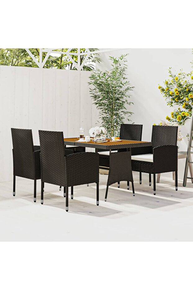 5 Piece Outdoor Dining Set Poly Rattan Black