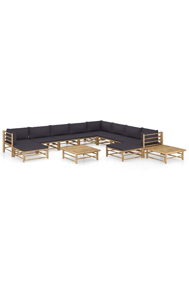 12 Piece Garden Lounge Set with Dark Grey Cushions Bamboo