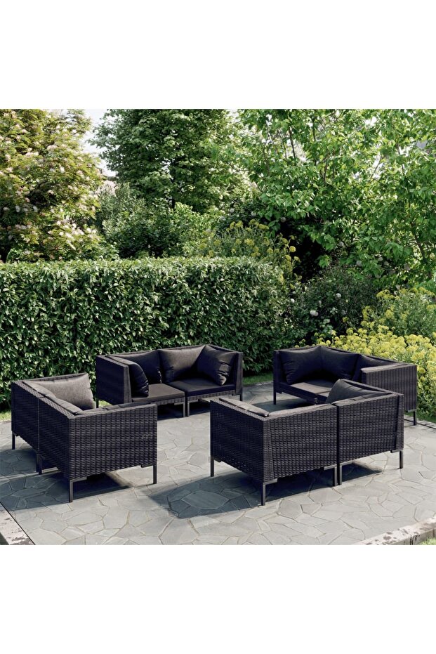 8 Piece Garden Lounge Set with Cushions Poly Rattan Dark Grey