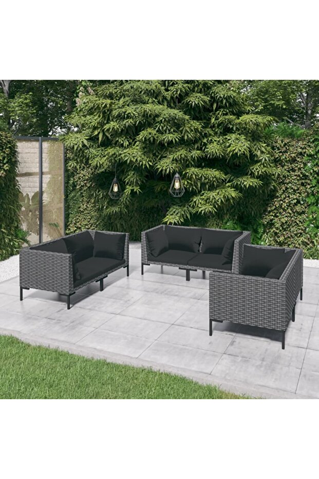 6 Piece Garden Lounge Set with Cushions Poly Rattan Dark Grey