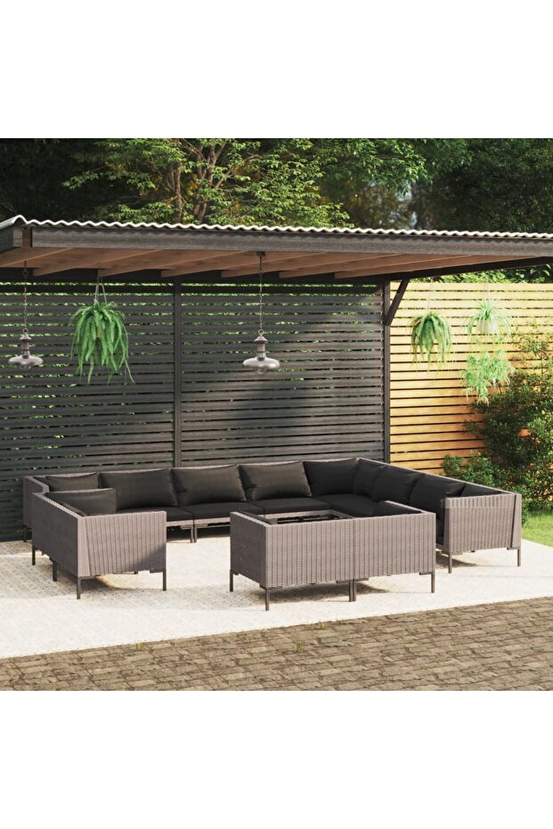 12 Piece Garden Lounge Set with Cushions Poly Rattan Dark Grey