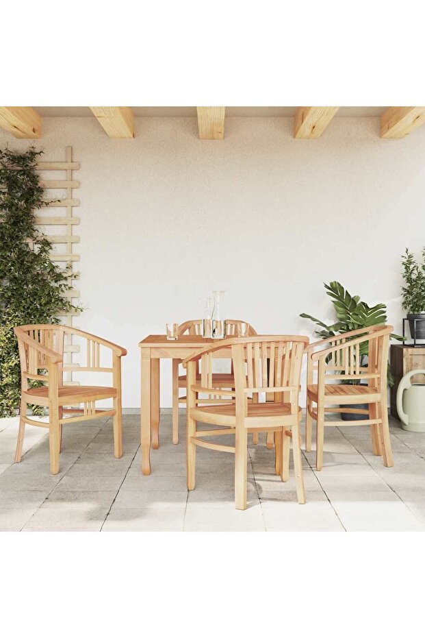5 Piece Garden Dining Set Solid Wood Teak