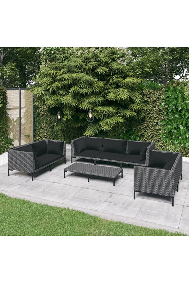 8 Piece Garden Lounge Set with Cushions Poly Rattan Dark Grey