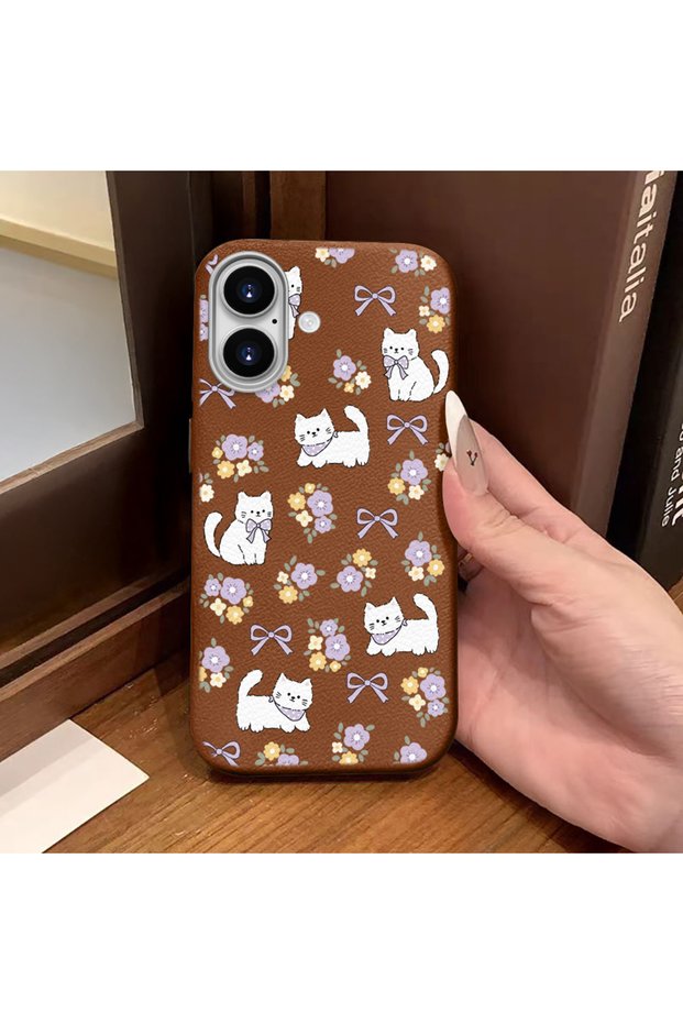 iPhone 16 Compatible Brown Leather Textured Silicone Protects the Camera Shock-Absorbing Case Büğüm