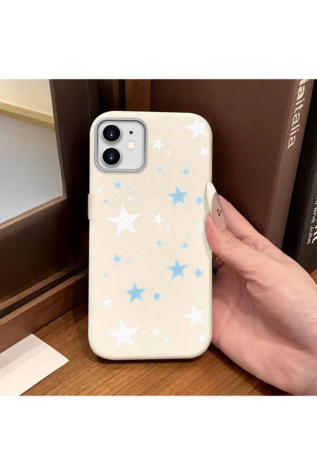iPhone 12/12 Pro Compatible White Leather Textured Silicone Protects Camera Shock-Absorbing Case Pentagonal Star