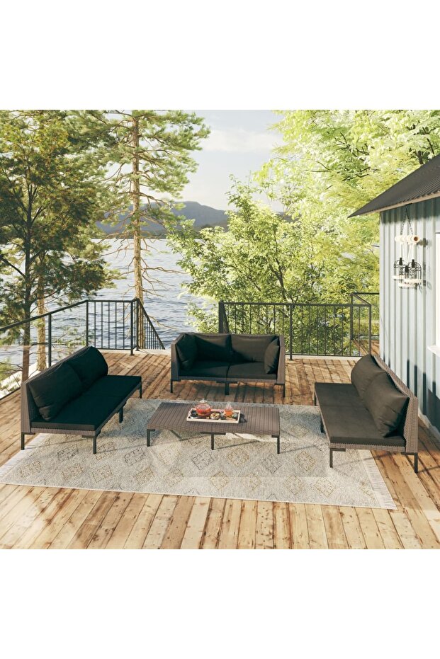 7 Piece Garden Lounge Set with Cushions Poly Rattan Dark Grey