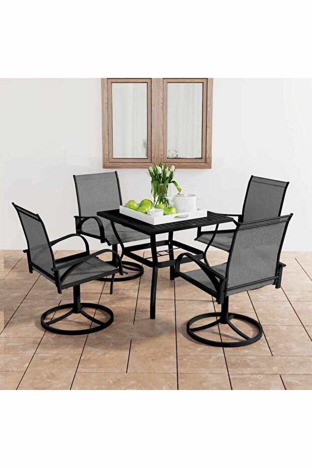 5 Piece Garden Dining Set Textilene and Steel