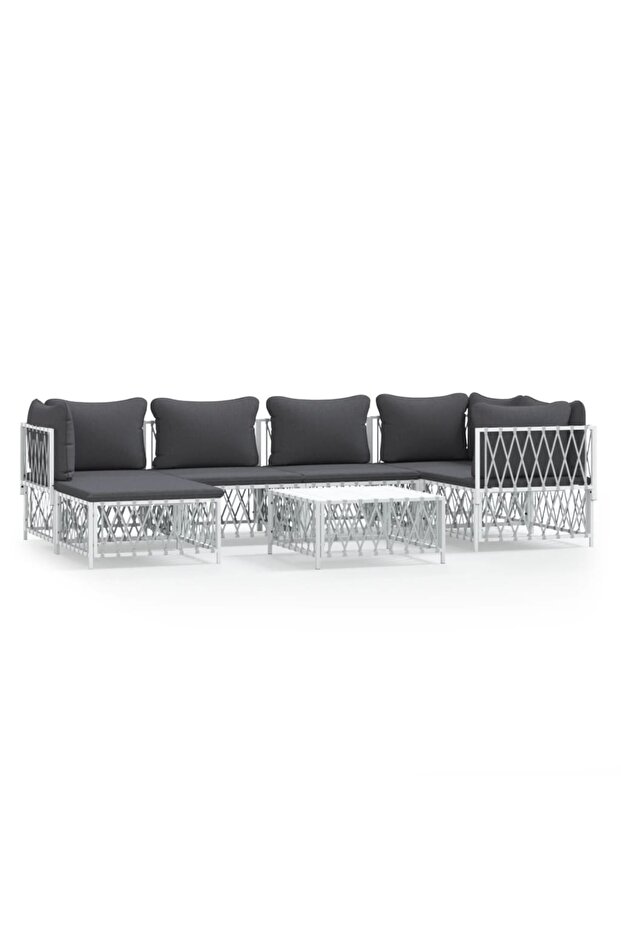 7 Piece Garden Lounge Set with Cushions White Steel