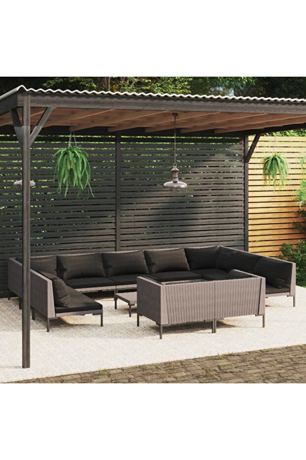 12 Piece Garden Lounge Set with Cushions Poly Rattan Dark Grey