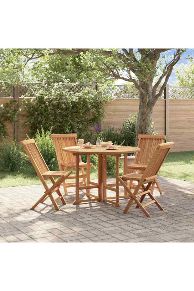 5 Piece Folding Outdoor Dining Set Solid Wood Teak