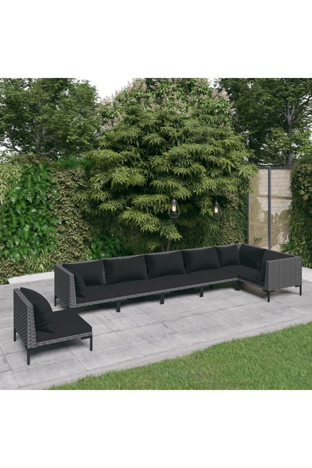 7 Piece Garden Lounge Set with Cushions Poly Rattan Dark Grey