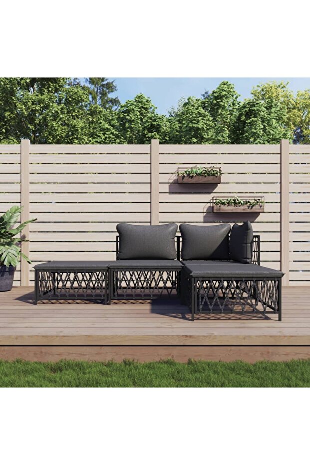 4 Piece Garden Lounge Set with Cushions Anthracite Steel