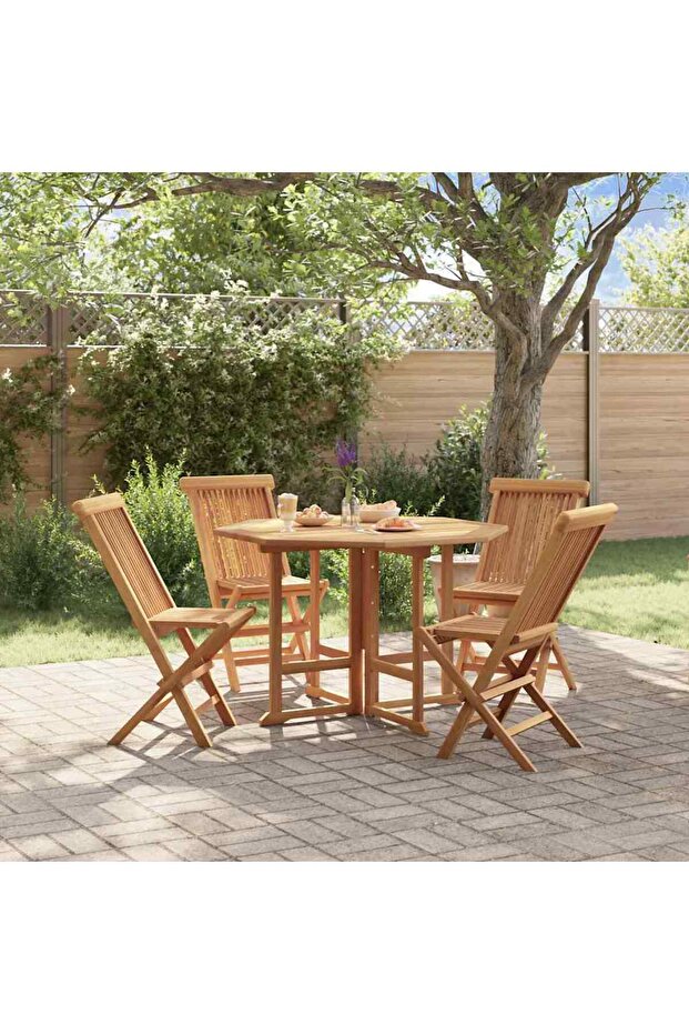 5 Piece Folding Outdoor Dining Set Solid Wood Teak