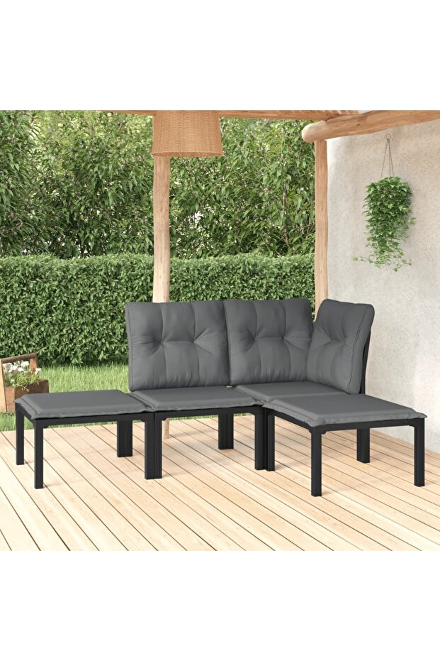 4 Piece Garden Lounge Set Black and Grey Poly Rattan