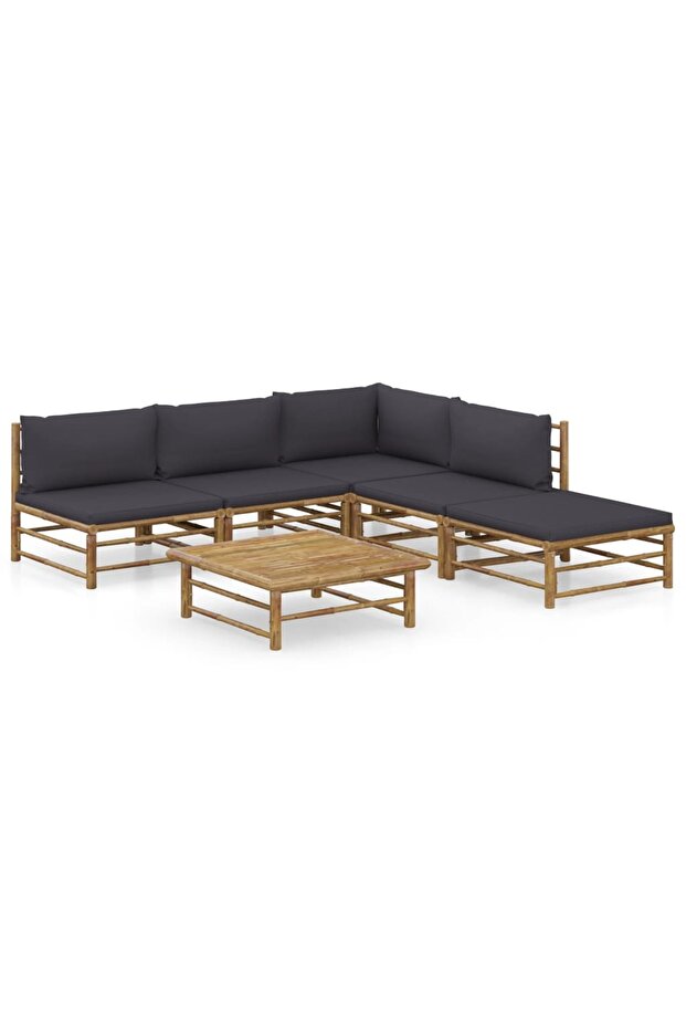 6 Piece Garden Lounge Set with Dark Grey Cushions Bamboo