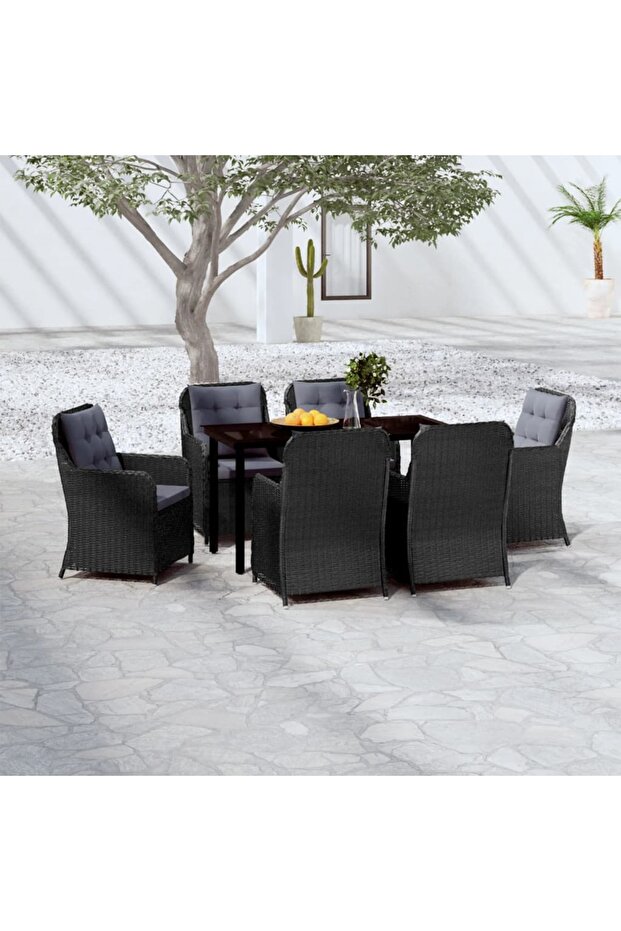 7 Piece Garden Dining Set Black