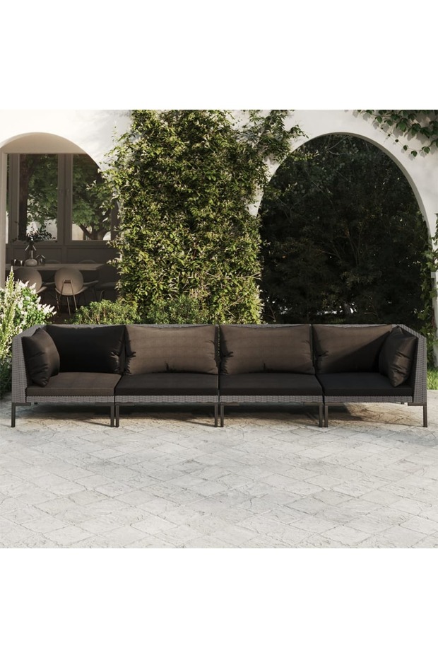 4 Piece Garden Lounge Set with Cushions Poly Rattan Dark Grey