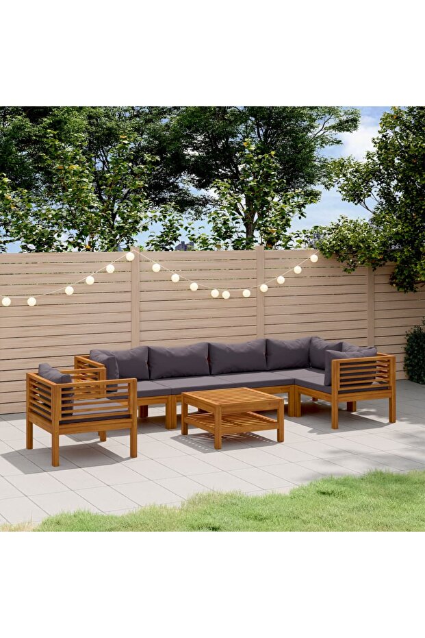 7 Piece Garden Lounge Set with Cushion Solid Acacia Wood