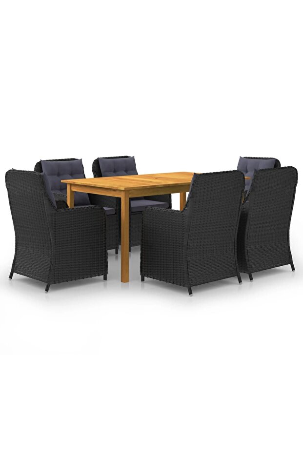 7 Piece Garden Dining Set Black