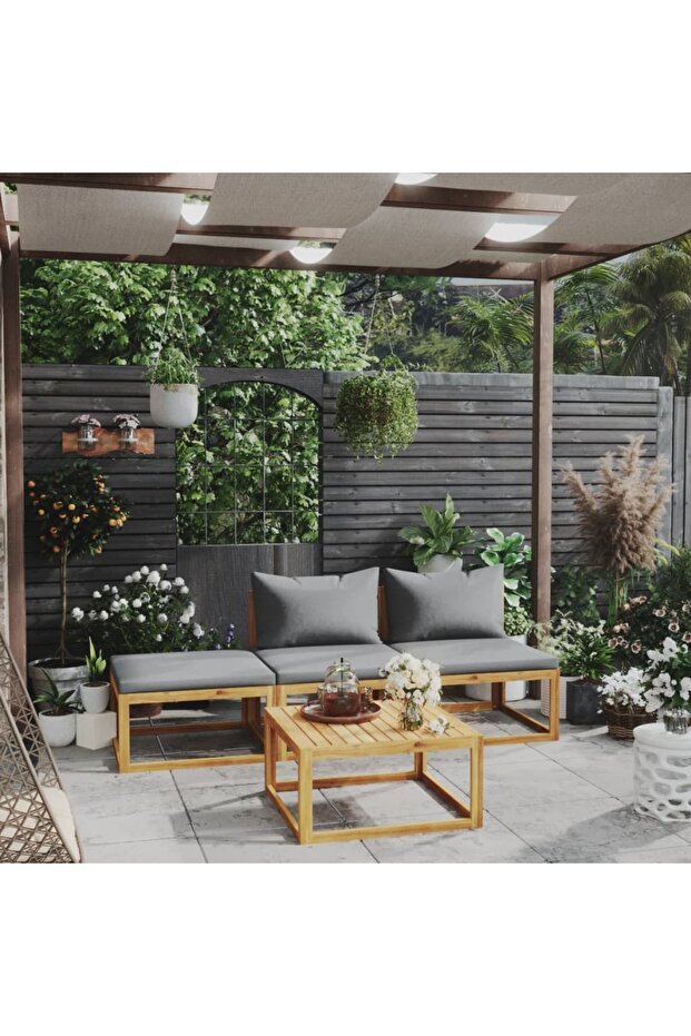 4 Piece Garden Lounge Set with Cushion Solid Acacia Wood
