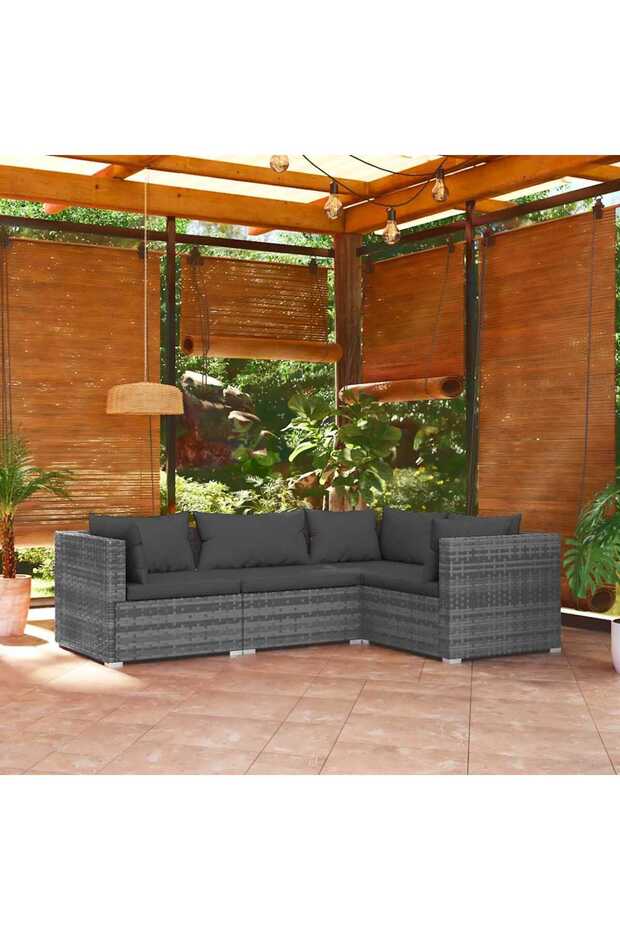 4 Piece Garden Lounge Set with Cushions Poly Rattan Grey