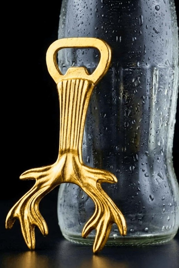 Golden Deer Antler Design Metal Bottle & Cap Opener