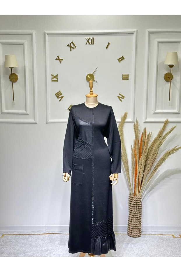 Women's Crystal Combed Cotton Fabric, Stone and Leather Detailed Dress