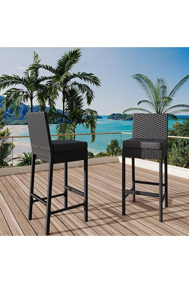 2-Pack Wicker Rattan Outdoor Barstools with Removable Cushions for Outdoor Garden & Backyard