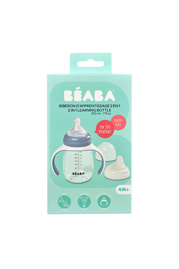 زجاجة تعليمية 2 في 1، زرقاء - 2