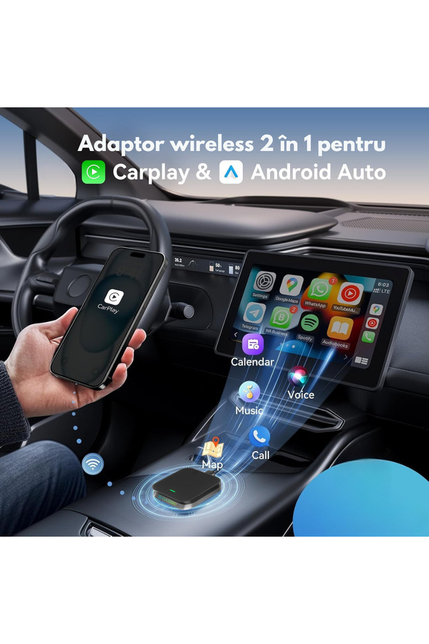 CarPlay & Android Auto Wireless Adapter – Universal USB Android & IOS Auto Compatibility, Wireless - 2