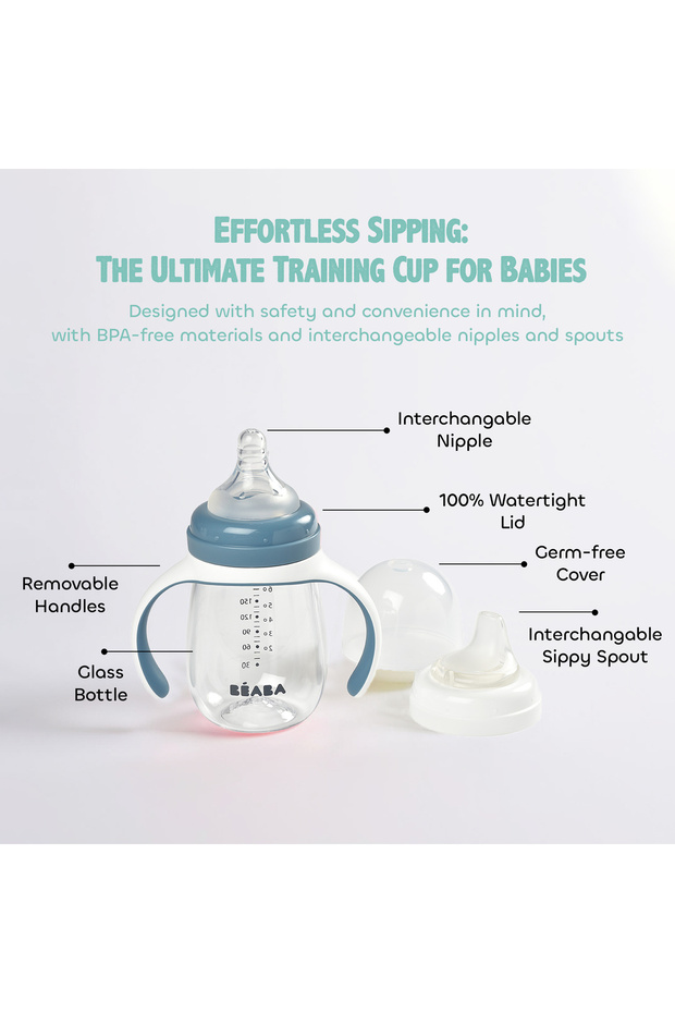 زجاجة تعليمية 2 في 1، زرقاء - 4