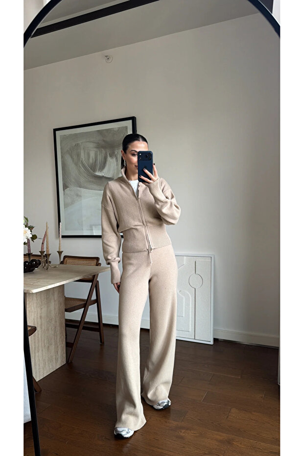 Premium Trend Knitwear Zippered Cardigan-Pants 2-Piece Set