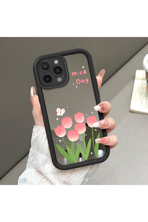 iPhone 14 Pro Max Compatible Bowknot Mirror Case Silicone Full Protection Elegant Tulip