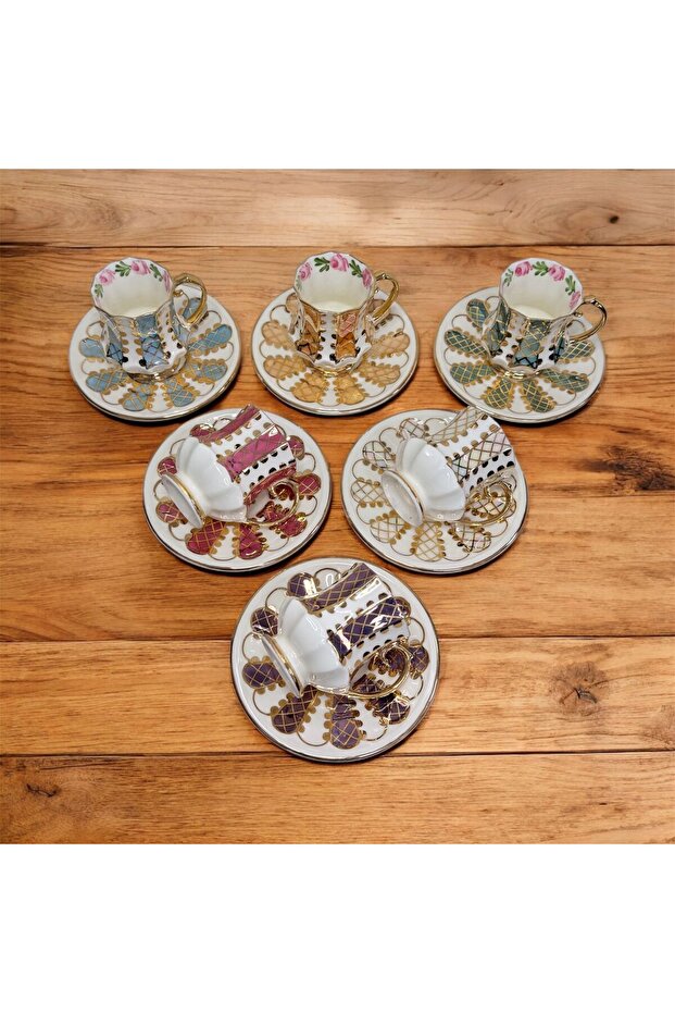 Aycan 6 Piece Porcelain Hand Painted Coffee Cup Set