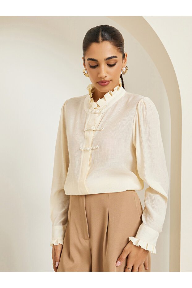 Women Beige Long Sleeve Shirt