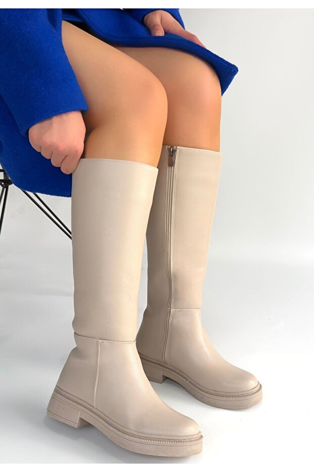 Esni Premium Basic Daily Zippered Beige Boots