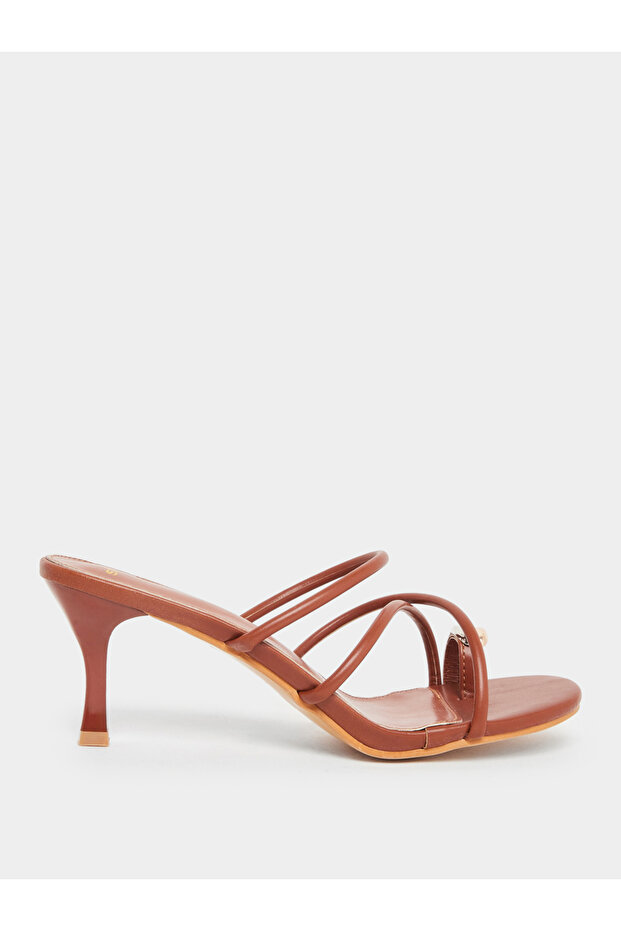 Women Tan Strappy Stiletto Heel Sandals