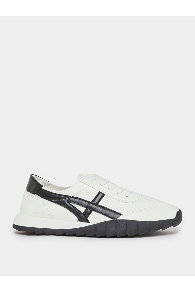 Women Black and White Lace-Up Sneakers