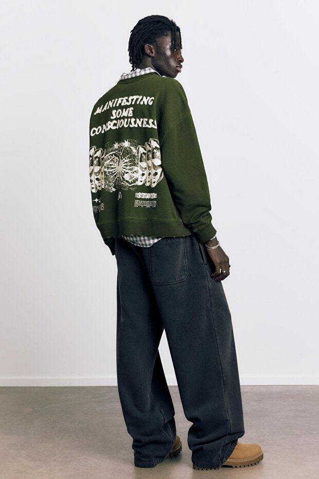 Asit yeşili grafik baskılı sweatshirt - 4