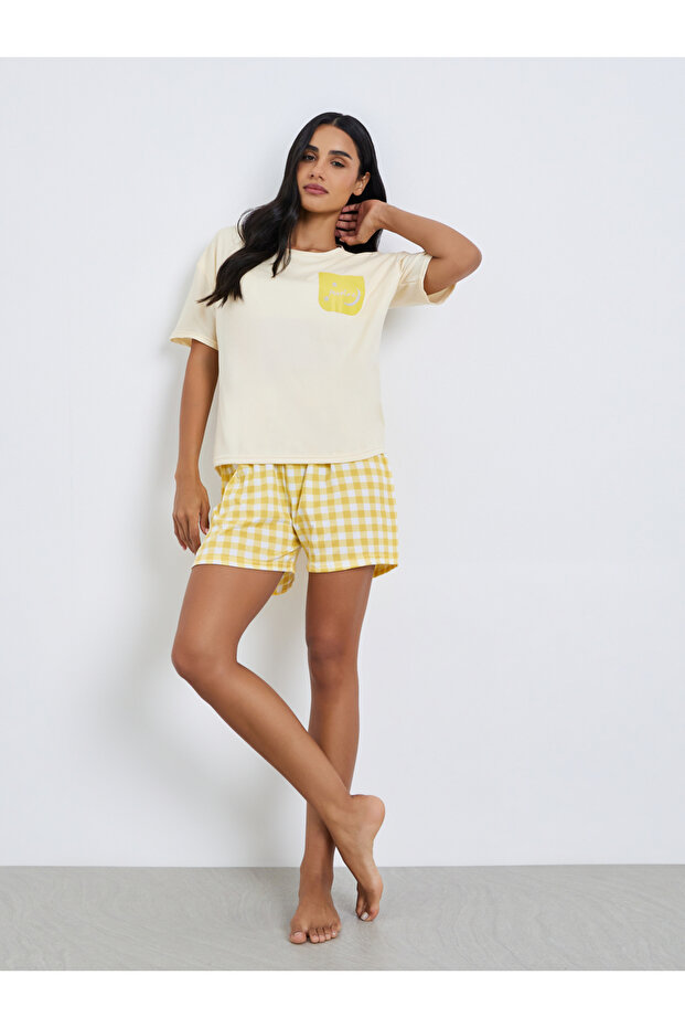 Text Print Short Sleeve T-Shirt and Shorts Set