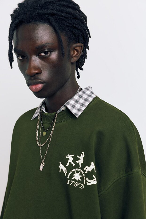 Asit yeşili grafik baskılı sweatshirt - 6