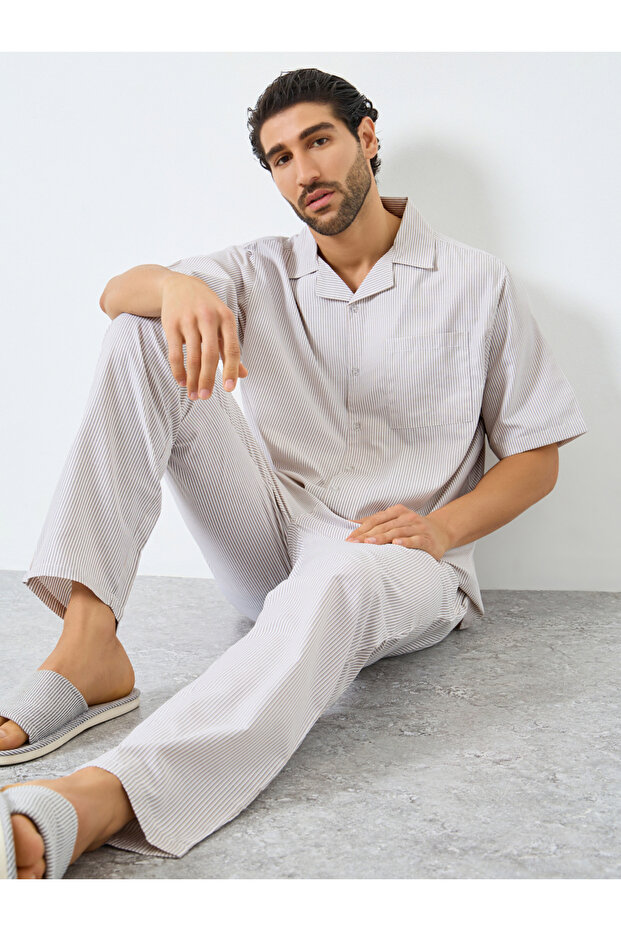 Men Relaxed Fit Striped Shirt and Pyjama Set