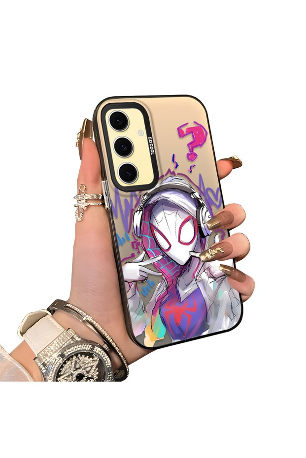 Samsung Galaxy S24 Fe Compatible Spiderman Couple Case Acrylic Back Silicone Edge Protection