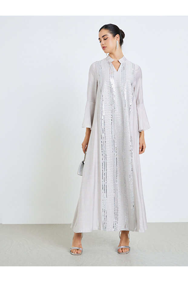 Women Cream Sequin Embellishment Jalabiya